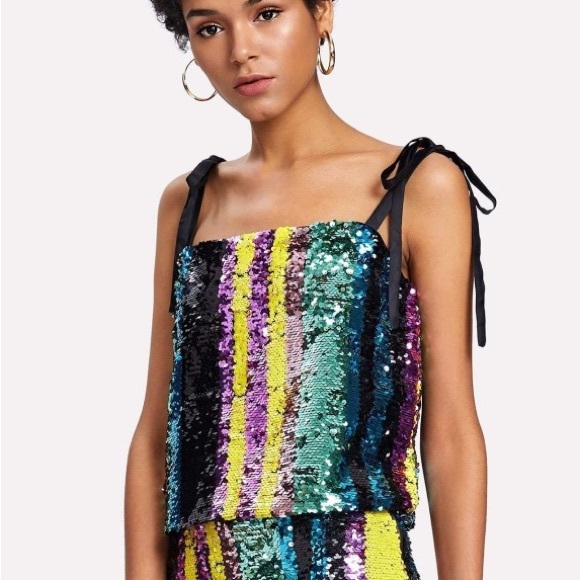 Zara - Striped Sequin Cropped Tie Tank - Size XS - Picture 2 of 8